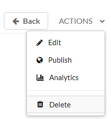 Screenshot of the Actions dropdown menu with the delete option highlighted.
