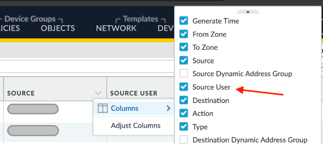 Adjusting Viewable Columns in Panorama Monitor View