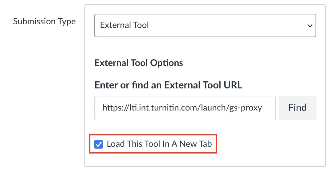 A screenshot highlighting "Load this tool in a new tab" in the bCourses assignment settings