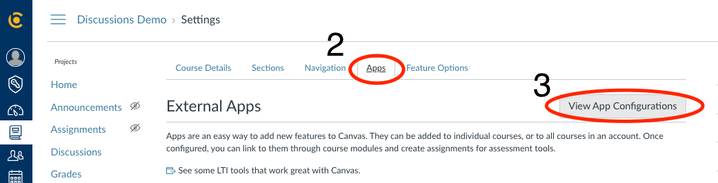 Select the navigation tab and click "view app configurations"