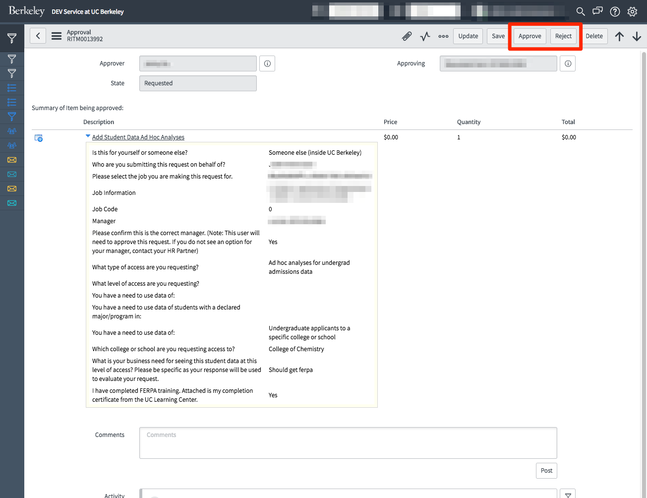 Viewing an approval from the Fulfilment view