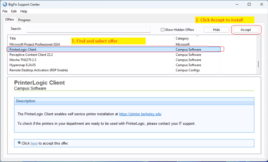 PrinterLogic BigFix Selection