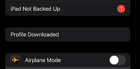 iOS Settings App showing Profile Downloaded Option