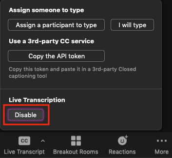 Image showing how to disable auto-transcription