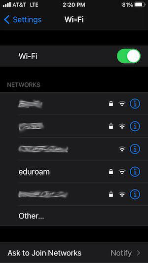 iOS Available Wireless Networks List