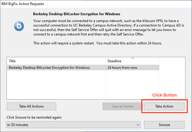 Click the button “Take Action” on the new window to start the encryption process
