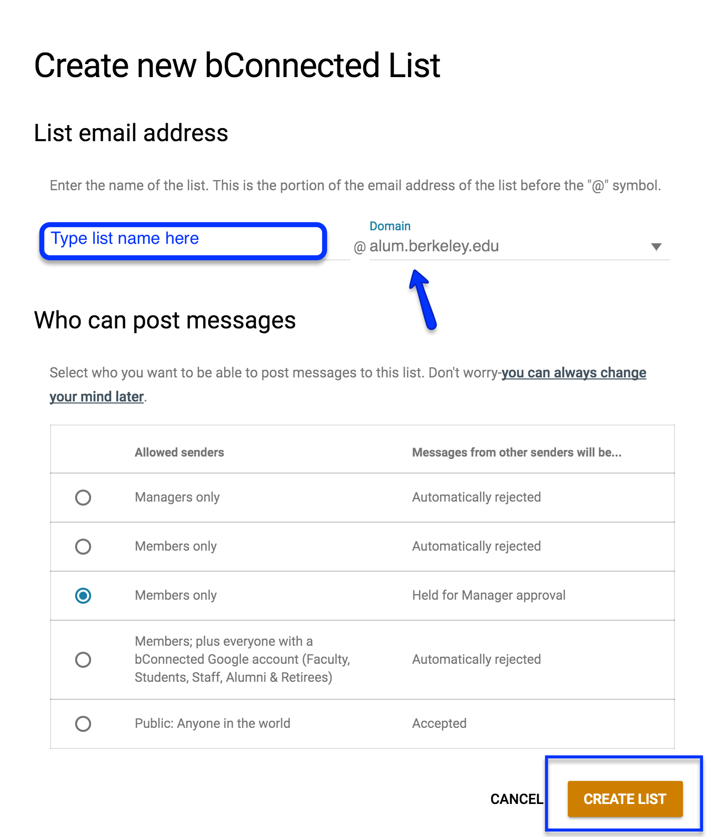 Creating the new list in MYD