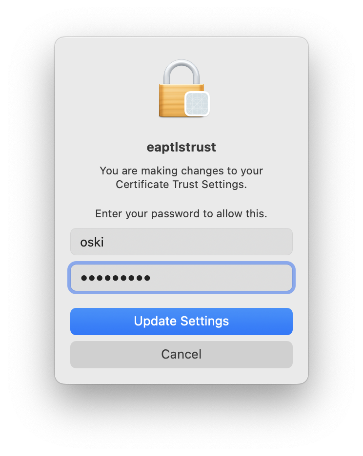Screenshot of admin prompt to add certificate to system