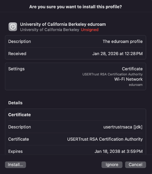 macOS Profile Review and Install Screen