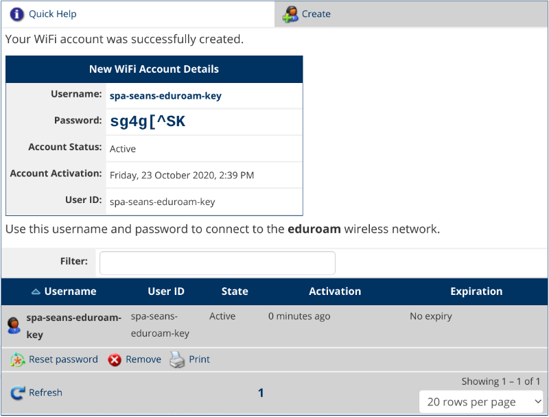 WiFi Keys Managed Accounts Completed Account Creation