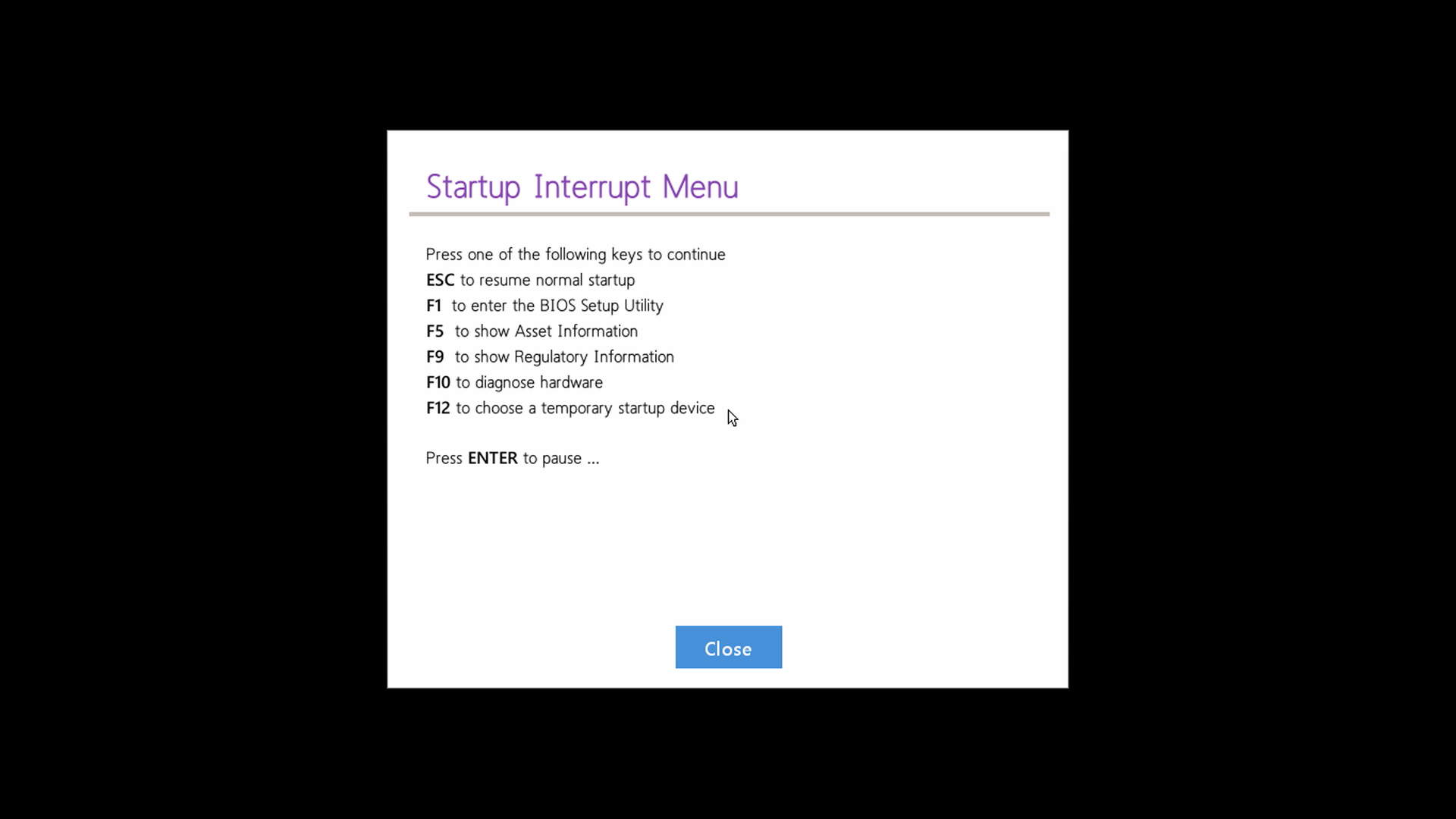 Pre-boot startup menu