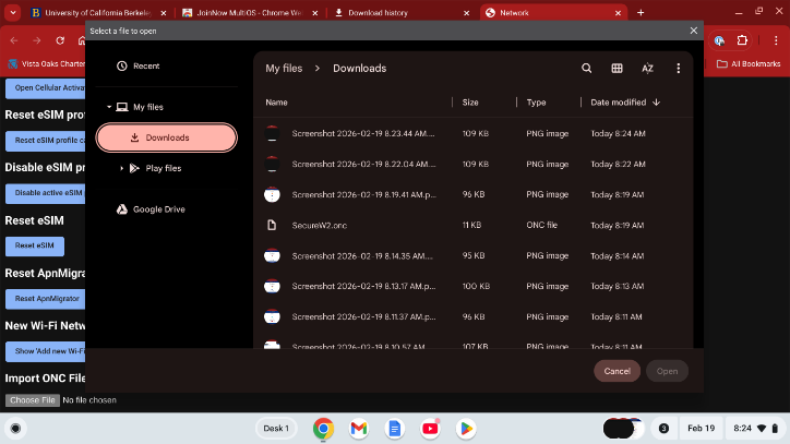 ChromeOS Import ONC File Page