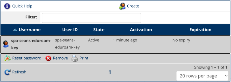 WiFi Keys Managed Account Selected