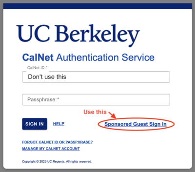 Capture of CAS Login screen shows a link to use to log in and instructs to not use CAS username field