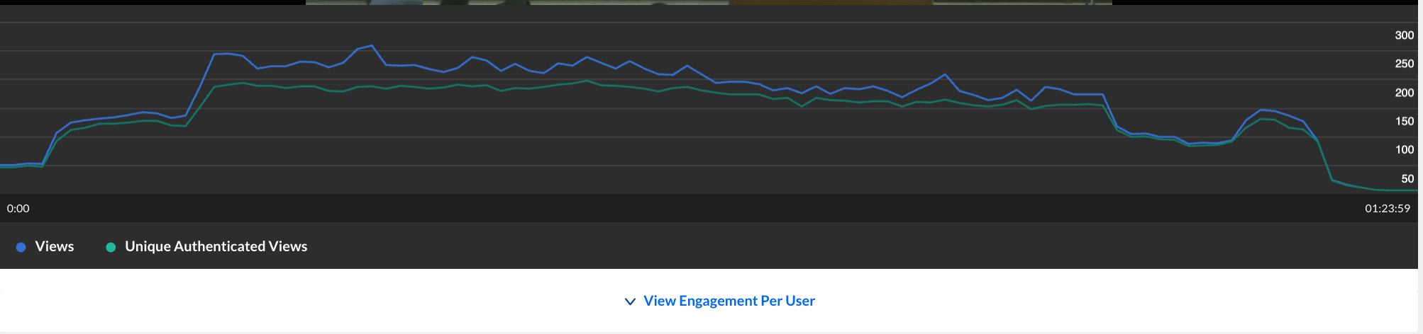 Line graph with "Views" and "Unique Authenticated Views". Time on x axis, number of views on y axis