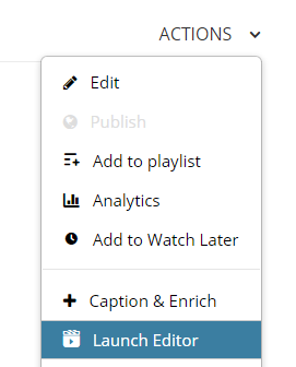Screenshot of the Actions dropdown menu with the Launch Editor option highlighted