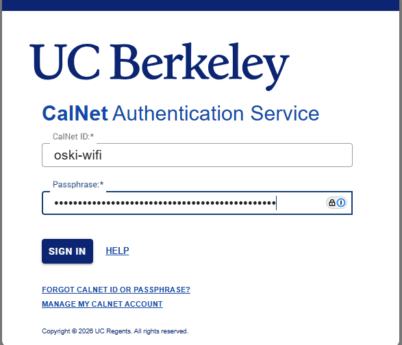 UC Berkeley CalNet Login Page