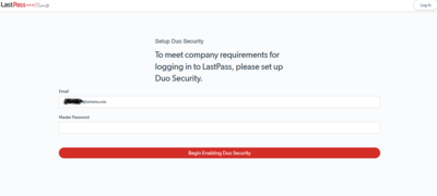 Screenshot of setup screen showing the Duo verification step.