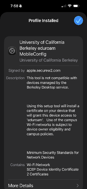iOS Profile Installed