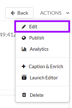 The Edit option selected from the Actions dropdown menu.