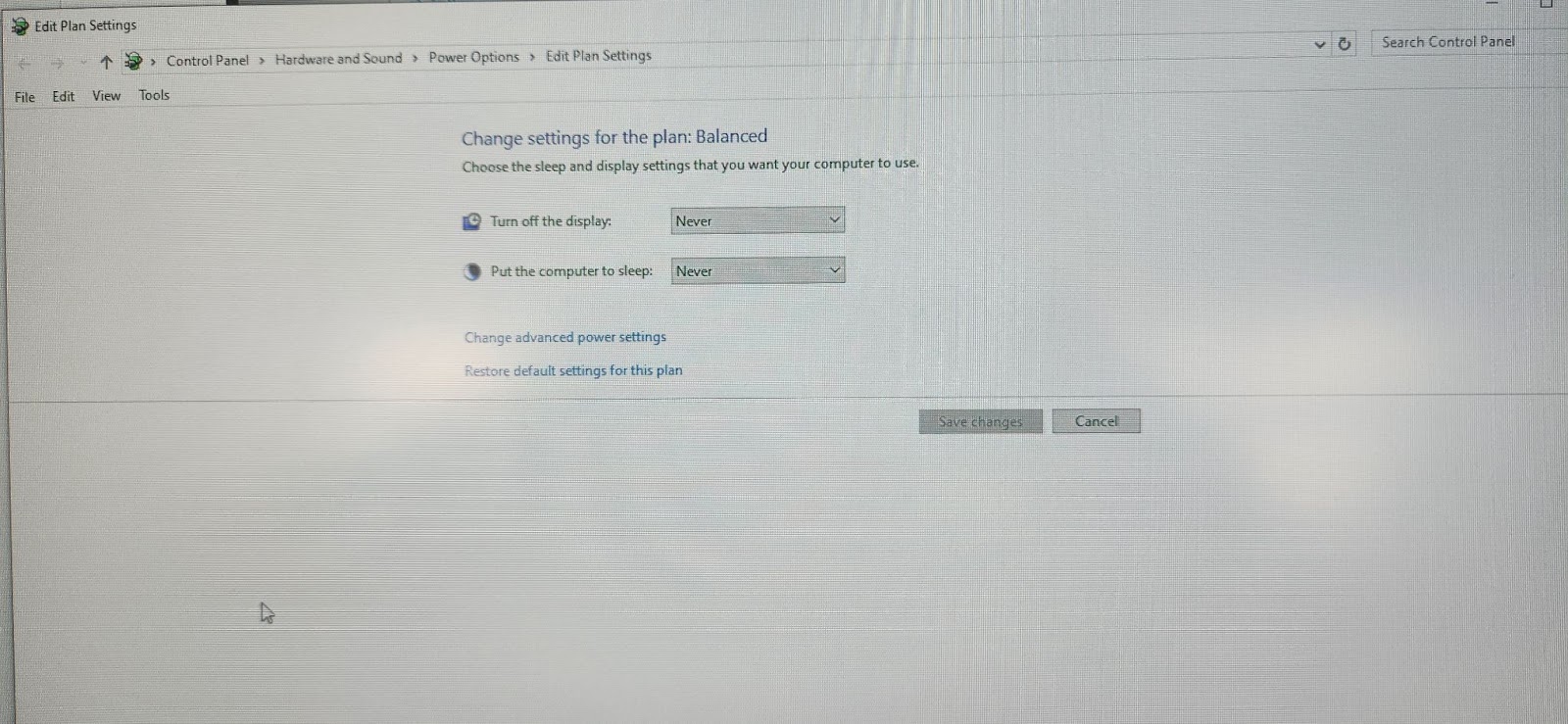 Turning off sleep settings to never