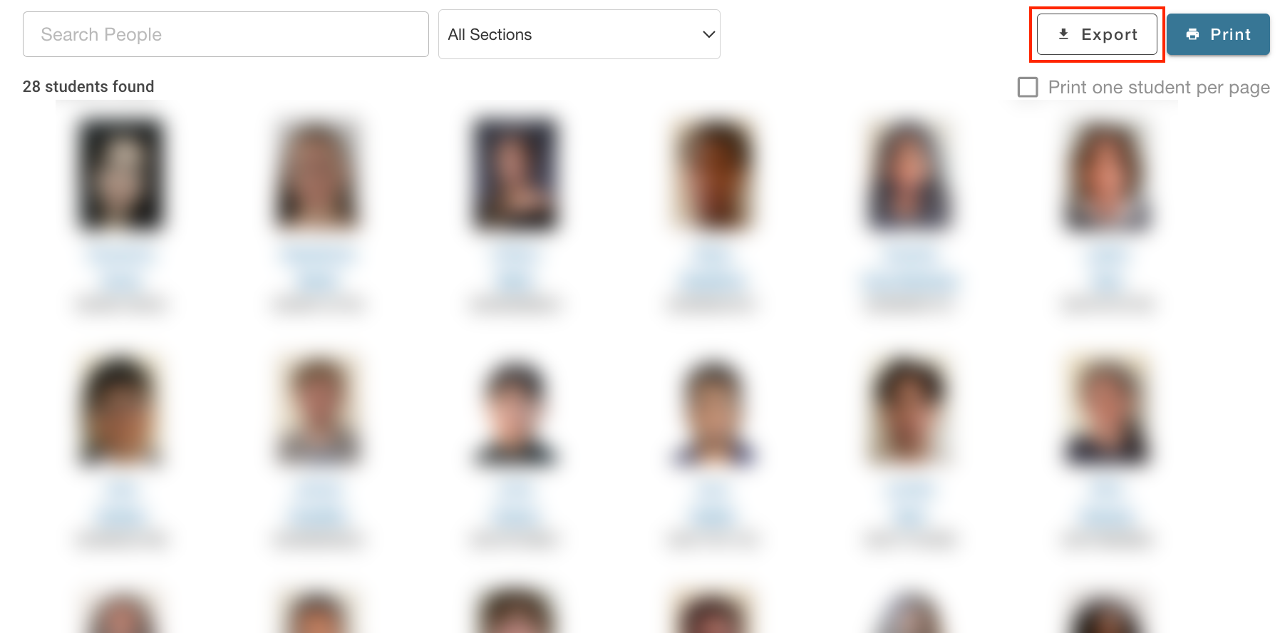 Screenshot of roster photos tool with export button highlighted