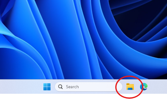 Windows 11 Screenshot highlighting taskbar icon for Windows Explorer