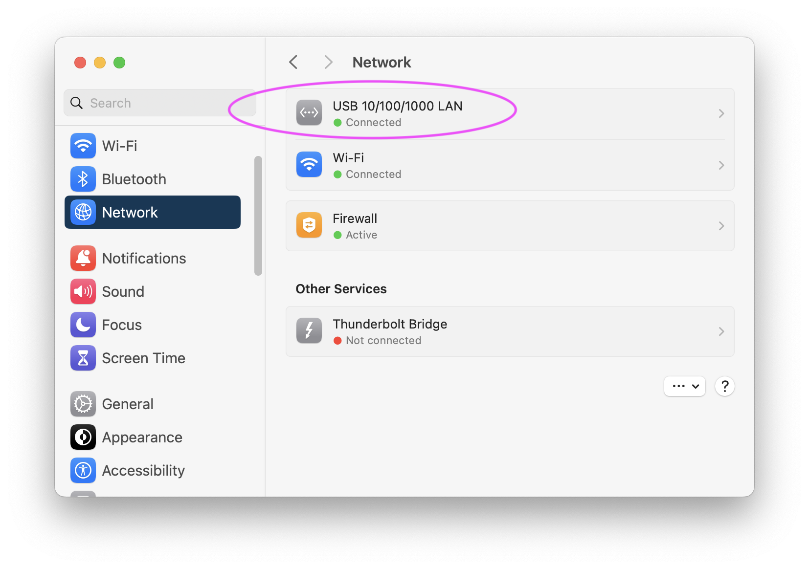 Network Settings USB List View