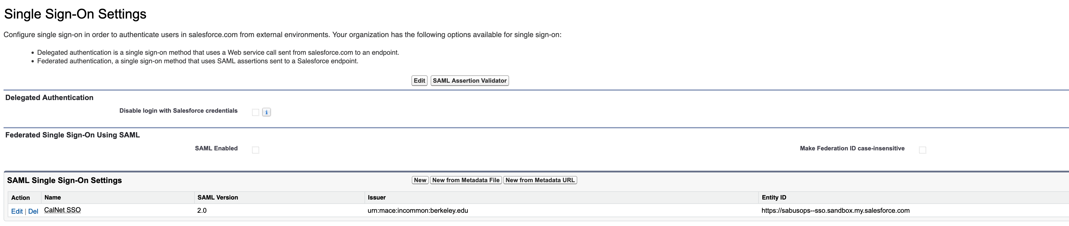 screenshot of the Single Sign-On Setting page
