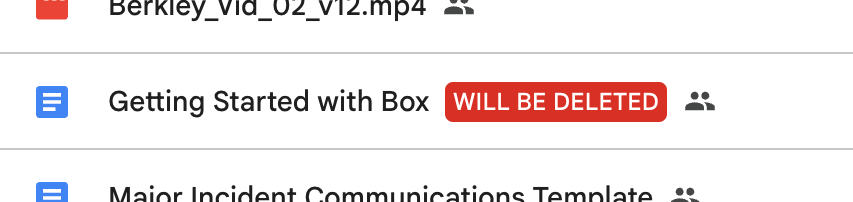 A screenshot of a list of files, one of which shows a red box to the right of the file name. The red box says will be deleted.