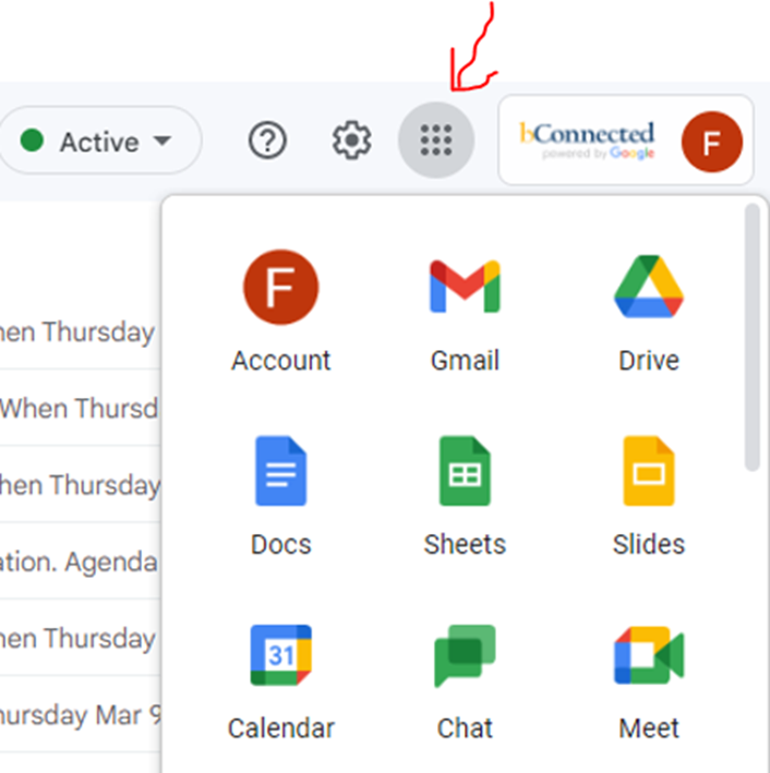 Screenshot of arrow pointing towards "other apps" icon