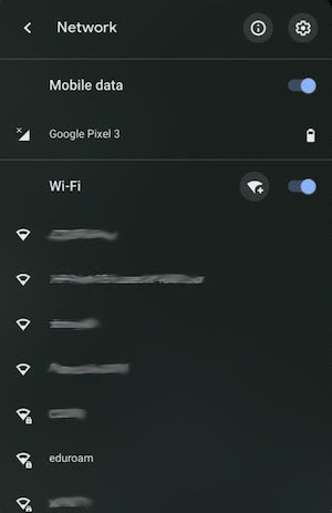 ChromeOS Available WiFi Networks List