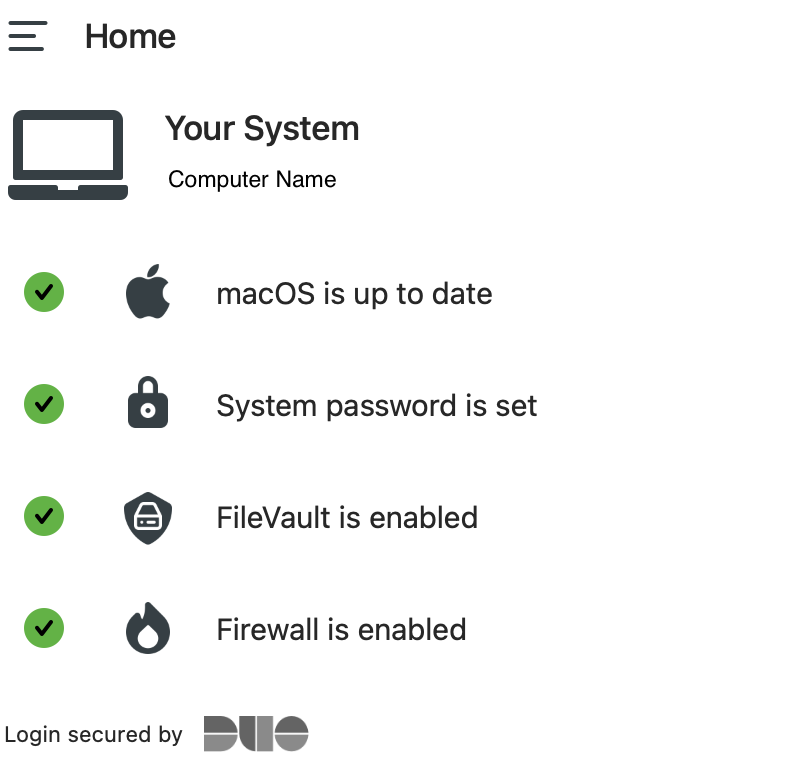 Screen displaying all green check marks for your computer system that passes health checks