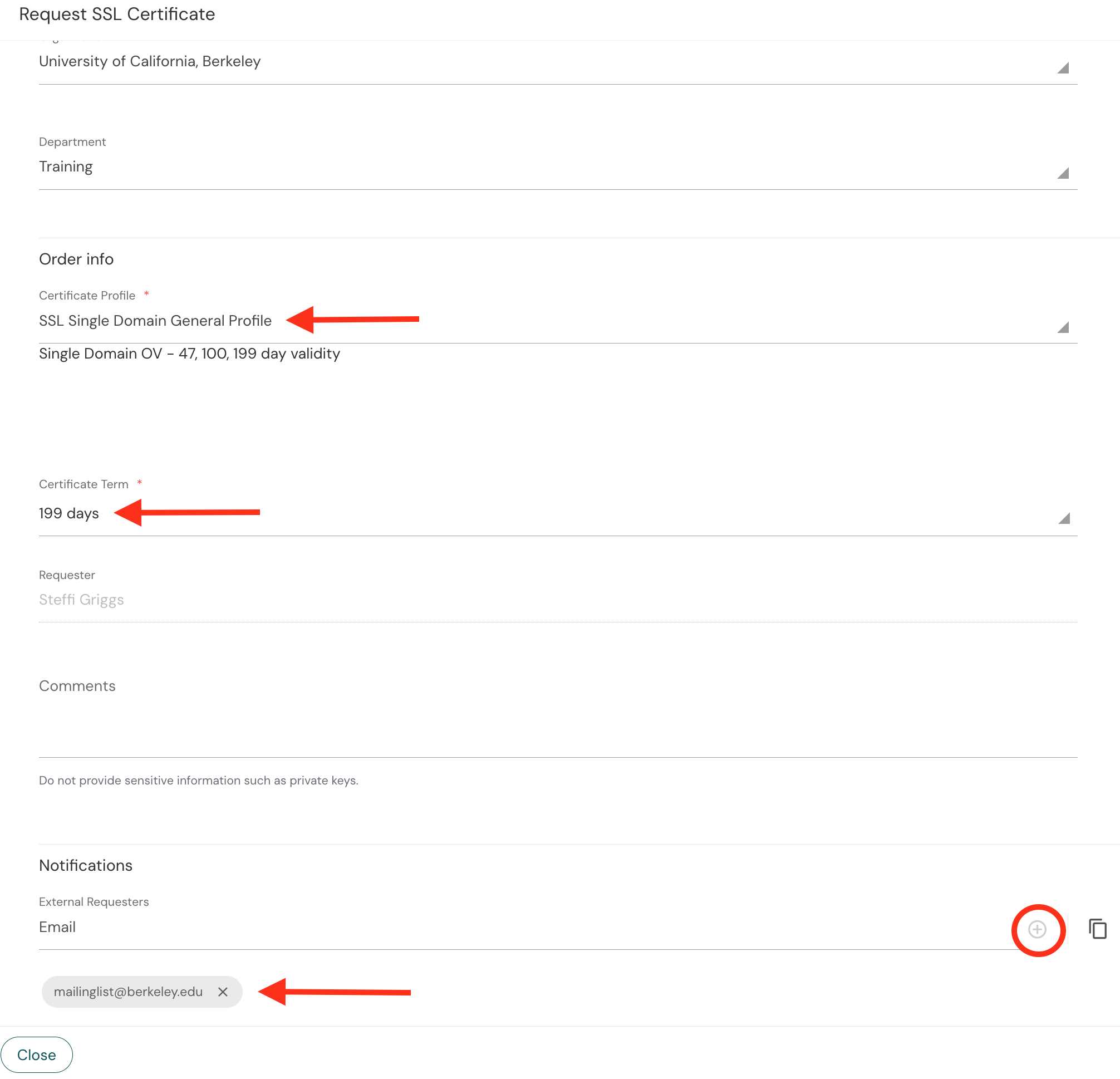 A screenshot of the certificate enrollment wizard that shows Steps 4, 5, and 6.
