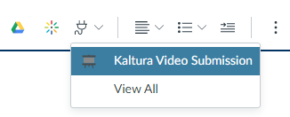 Screenshot of the Apps dropdown menu with the Kaltura Video Submission option highlighted.