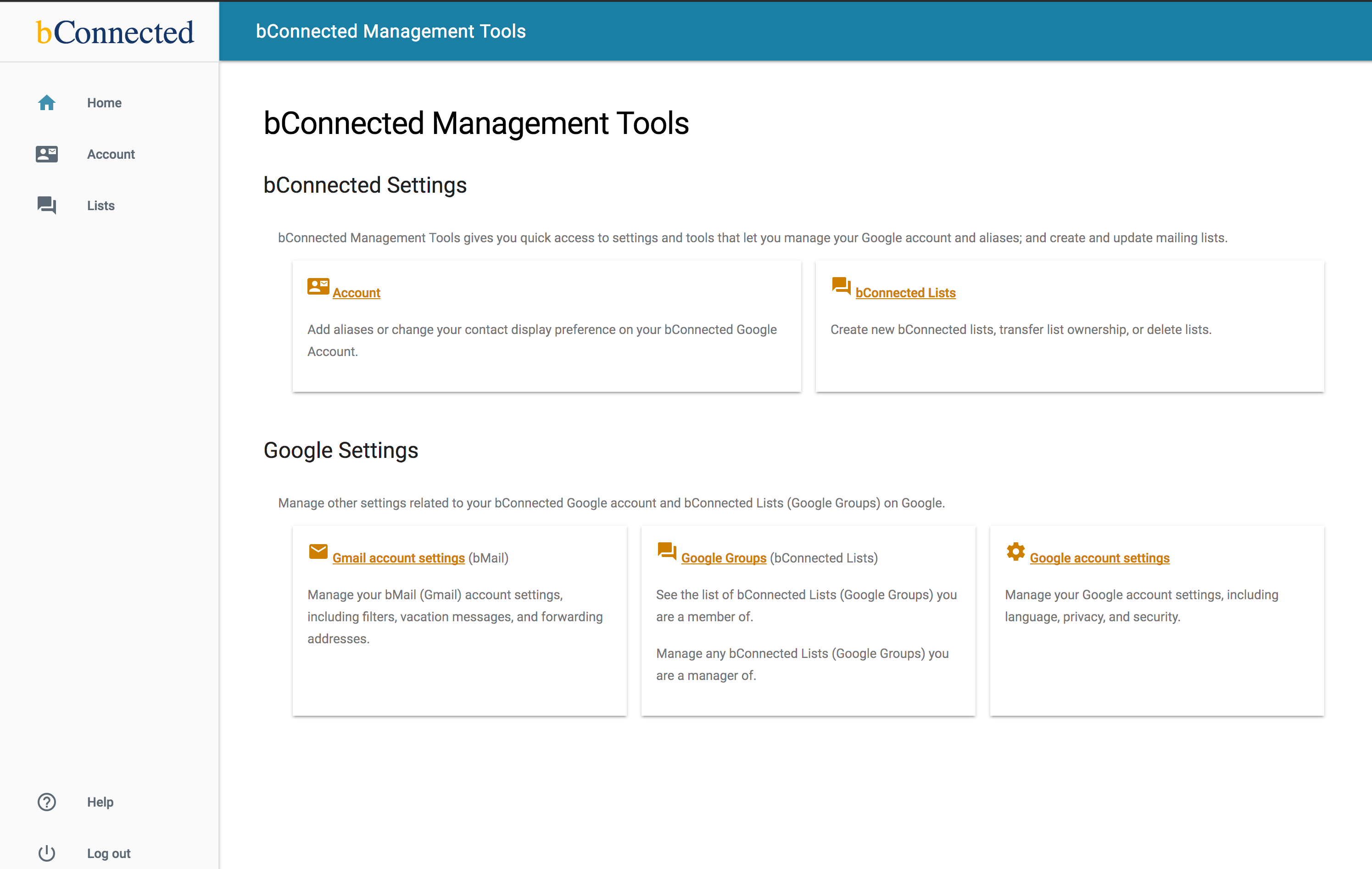 bConnected Management Tools Homepage Image