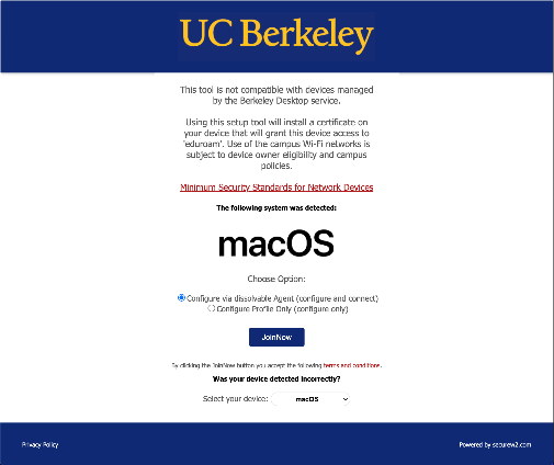 UC Berkeley SecureW2 Enrollment JoinNow App Download