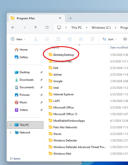 Windows Explorer screenshot highlighting Berkeley Desktop folder as likely indicator of device being a managed workstation
