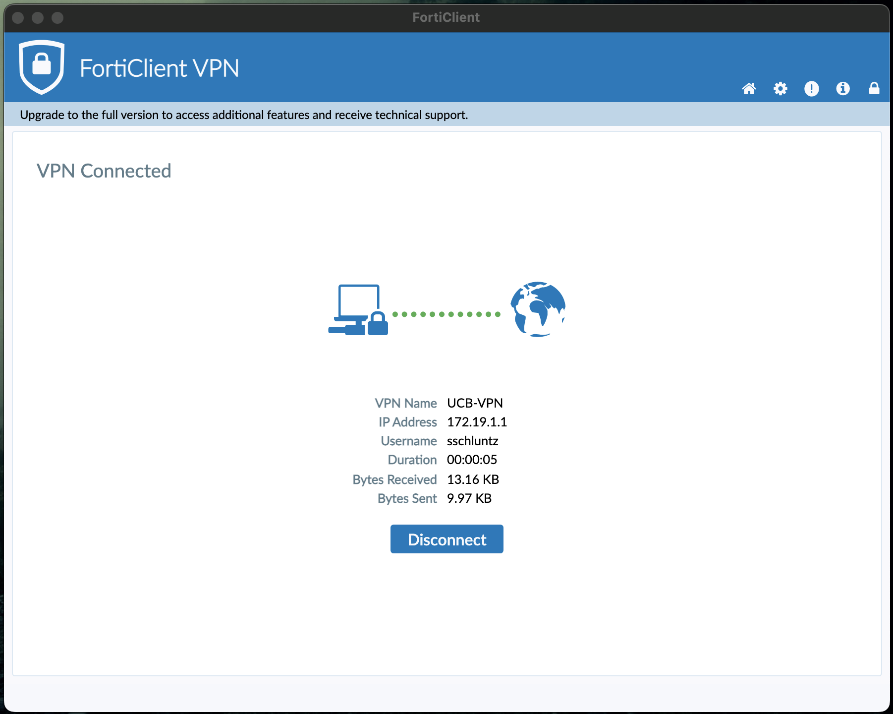 FortiClient Connected Screen