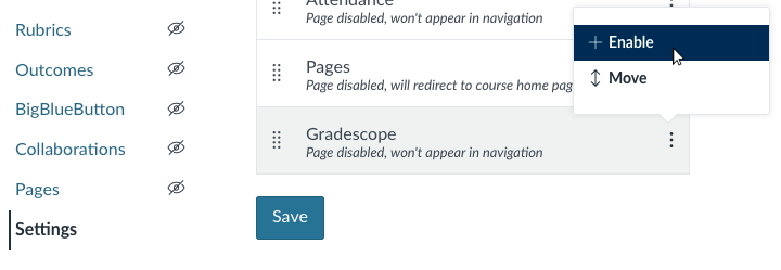 A screenshot of the Settings section in a bCourses course site
