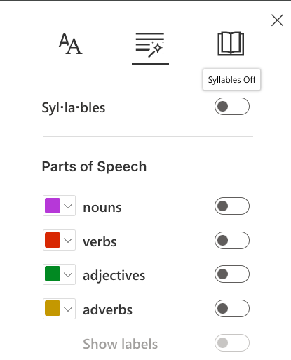 Screenshot of the Grammar controls.  Description in the Figcaption below.