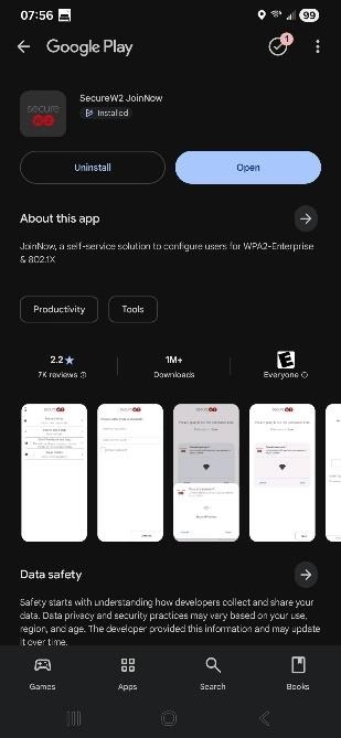 Google Play Store showing Join Now App Open Button