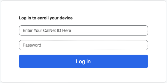 Screenshot of the Enroll Your Device Log In Page