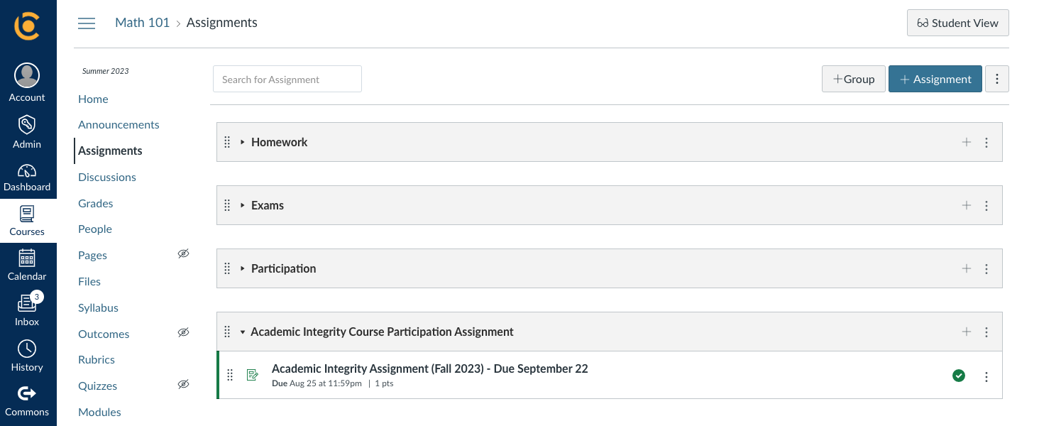 Academic Integrity Assignment In Separate Assignment Group at the bottom of on bCourses Assignment Page