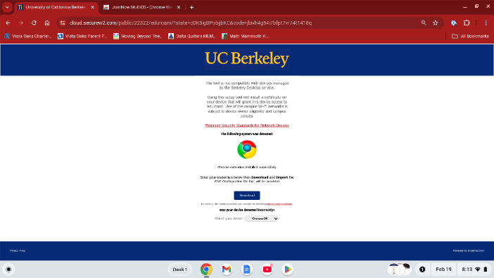 UC Berkeley SecureW2 Enrollment Join Now Page