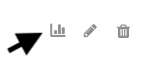 Screenshot of the small icons to the right of a media entry with the Analytics icon highlighted.