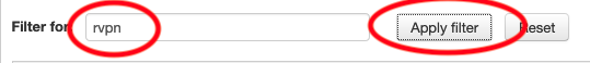 Screenshot of filtering for rvpn