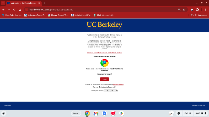 UC Berkeley SecureW2 Enrollment Join Now Page