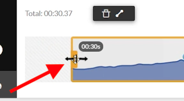 Screenshot showing the timeline and highlighting the bar to drag to trim