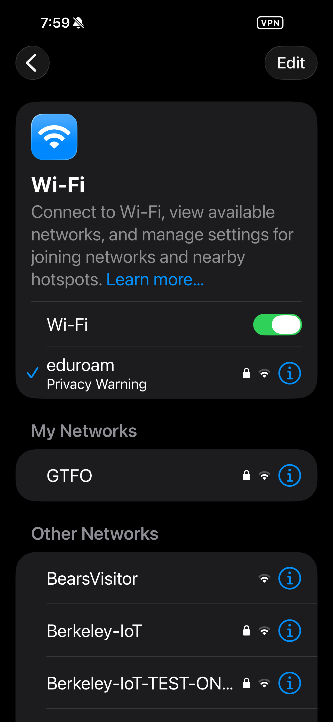 iOS Wi-Fi Settings